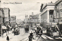 PLYMOUTH GEORGE STREET OLD B/W POSTCARD DEVON TRAMS - Plymouth