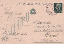 ITALIE ENTIER POSTAL DE CINGOLI 1944 - Postwaardestukken