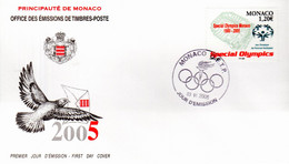 " HANDISPORT / SPECIAL OLYMPICS MONACO " Sur Enveloppe 1er Jour De MONACO De 2005  N° YT 2493. Parfait état. FDC - Sport Voor Mindervaliden