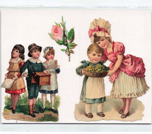 DECOUPIS - S01419 - Ensemble De 3 Découpis - Enfants Jouant De La Musique - Chantant - Fleur - Rose  -Support 15x10cm-L1 - Enfants