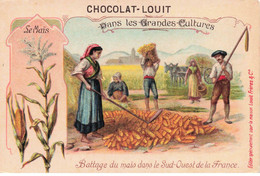 CHROMOS - S00923 - Chocolat Louis - Battage Du Maïs Dans Le Sud-Ouest De La France - Anes - 10,5x7cm Env - L1 - Louit