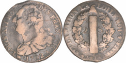 France - 1792 - Louis XVI - 2 Sols Au Faisceau Type FRANCOIS - Paris (A) - 17.6g.-32.7mm - 12-008|FG|B6 - 1792-1975 Convention (An II – An IV)