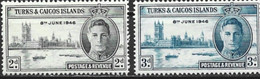 Turks & Caicos Islands 1946. Scott #90-1 (MH) King George VI & Parliament Building, London  *Complete Set* - Turks & Caicos (I. Turques Et Caïques)