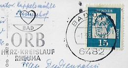 Germany 1964 Postcard Bad Orb To Bad Homburg Slogan Cancel Heart Circulation Rheumatism Stamp 15 Pfennig Martin Luther - Bäderwesen