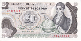 BILLETE DE COLOMBIA DE 20 PESOS DE ORO DEL AÑO 1982 SIN CIRCULAR (UNC) (BANKNOTE) - Colombie