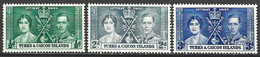 Turks & Caicos Islands 1937. Scott #75-7 (MH) Queen Elizabeth & King George VI  *Complete Set* - Turks And Caicos