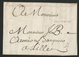 SOMME "D'Amiens" Manuscrit En 1697 Lenain N° 1 Cote 600 € + Taxe 4 Sur Lettre Pour Lille. Rare Avant 1700,TB, Voir Suite - ....-1700: Vorläufer