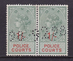 GB Fiscal/ Revenue Stamp.  Police Courts 1/- Green And Vermilion Barefoot 13 Pair.  Good Condition - Revenue Stamps