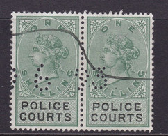 GB Fiscal/ Revenue Stamp.  Police Courts 1/- Green And Black Barefoot 9 Pair.  Good Used - Fiscale Zegels