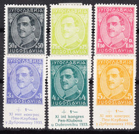 Yugoslavia Kingdom 1933 Pen Congress Mi#249-254 Mint Hinged - Neufs