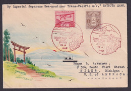 Japan 1935 Karl Lewis HAND DRAWN Tatsuta Maru Sea Post Cover To USA - Cartas & Documentos