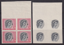 Rhodesia & Nyasaland, Scott 152 (SG 12), Imperf Plate Proof Blocks Of Four - Rhodesia & Nyasaland (1954-1963)