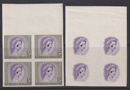 Rhodesia & Nyasaland, Scott 153 (SG 13), Imperf Plate Proof Blocks Of Four - Rhodesia & Nyasaland (1954-1963)