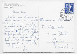 FRANCE MULLER 20FR SEUL CARTE C. PERLE ALLINGES 29.7.1959 HTE SAVOIE POUR GENEVE SUISSE  TARIF FRONTALIER - 1955-1961 Marianne (Muller)