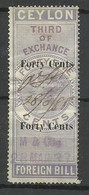 UK  Ceylan  Fiscal Foreign Bill  40 Cents Victoria    Oblitéré Le 28/8/1888     B /TB      Voir Scans       Soldé ! ! ! - Ceylon (...-1947)