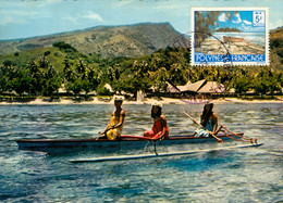 Hôtel TAHITI-VILLAGE  Lagon, Plage_Oblitération Philatélique PAPEETE * Timbre MOTU 5 Fr.. 2 Scan - Französisch-Polynesien