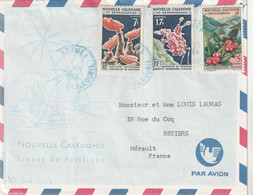 Nouvelle Calédonie Lettre Avion Nouméa 12/9/1964 Pour Béziers Hérault  - Faune Marine Fleurs - Storia Postale