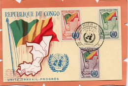 BRAZZAVILLE  (CONGO)  LA DEVISE  " UNITE. TRAVAIL. PROGRES "  CARTE MAXIMUM 1961  Achat Immédiat - Brazzaville