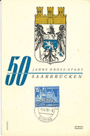 Saar FDC Postcard Saarbrücken 1-4-1959 50 Jahre Gross Stadt Saarbrücken - Storia Postale