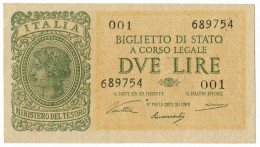 2 LIRE BIGLIETTO STATO LUOGOTENENZA VENTURA PRIMA SERIE 001 23/11/1944 SPL+ - Andere