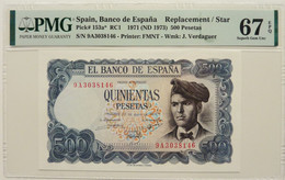 Spain 500 Pesetas 1971 P153a* Prefix 9A Replacement/Reemplazo Graded 67 EPQ SuperGem Uncirculated By PMG - 500 Peseten