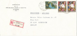 Greece Registered Cover Sent Air Mail To Denmark 10-11-1981 Topic Stamps (sent From The Embassy Of Egypt Athenes) - Lettres & Documents