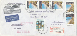 Greece Registered Cover Sent Air Mail Express To Denmark 25-5-1982 Topic Stamps (sent From The Embassy Of Turkey Athenes - Brieven En Documenten