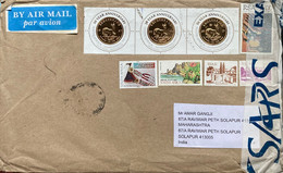 SOUTH AFRICA 2022, COVER USED TO INDIA,GOLD COIN 2017, ROUND STAMP, REGISTER STAMP, HANDICRAFT, SPECIAL POSTCARD STAMP - Brieven En Documenten