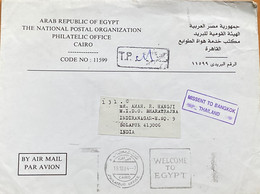 EGYPT 2004, USED COVER TO INDIA,  MISSENT TO BANGKOK THAILAND, BOXED, WELCOME TO EGYPT,  MACHINE SLOGAN - Cartas & Documentos
