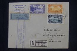 LIBAN - Enveloppe Commerciale En Recommandé De Beyrouth Pour Tunis Par 1 Er Vol En 1938 - L 135993 - Lettres & Documents