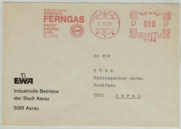 Schweiz / Helvetia 1970, Brief EMA EWA Aarau, Gas / Gaz, Gasverbund - Gas