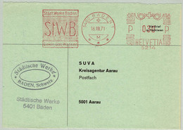 Schweiz / Helvetia 1971, Briefausschnitt EMA Städtische Werke Baden - Aarau, Elektrizität/Electricity, Gas/Gaz - Gas