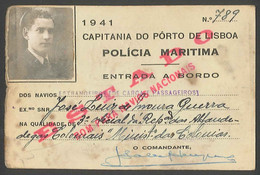 1941 Cartão De Identidade Da Polícia Marítima - Marinha - Portugal Capitania Do Porto De Lisboa Extra Rare - Non Classificati