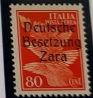 ZARA 1943 VARIETÀ VARIETY SOPRASTAMPATI D'ITALIA POSTA AEREA CENT. 80c MNH - Ocu. Alemana: Zara