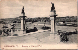 (1 N 7) VERY OLD  - B/w - USA - Pittsburg (now Spelled Pittburgh) - Entrance To Highland Park - Pittsburgh