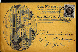 Carte  Avec En-tête Publicitaire: Jos. D'Haeseleer - Cristaux - Porcelaines - Obl (Houyoux) Laeken 1926 - Autres & Non Classés