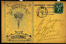 Carte  Avec En-tête Publicitaire: Compagnie Commerciale - LA COURONNE - Dent-rées Coloniale - Obl. WAUFERCEE-BAULET - Autres & Non Classés