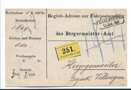 Bad297 / BADEN - Fahrpost 1870 Carlsruhe Nach Herzogenweiler 12.1.1870 - Cartas & Documentos