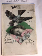 Delcampe - Cpa Fantaisie Bonne Année, Petite Fille Dans Un Pli, Et Pigeon Voyageur, écrite 1905 (famille De Bordères - Bénéjacq 64 - Neujahr