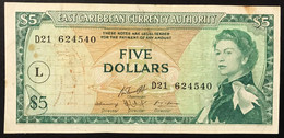 EAST CARIBBEAN STATES $ 5 Dollar 1965 Pick#14m SANTA LUCIA  F++ Mb+ LOTTO 3839 - East Carribeans