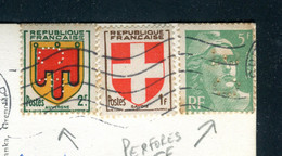 Blason Et Gandon Perforés CF Sur Carte Postale De Grenoble Pour Le Havre En 1951 - D 201 - Briefe U. Dokumente