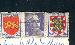 Blason Et Gandon Perforés CF Sur Carte Postale De Lyon Pour Le Havre En 1953 - D 202 - Storia Postale