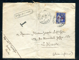 Enveloppe ( Plis)  En Fm De Bram Pour Le Havre En 1939 Avec Cachet "Trouvé à La Boite" + Cachet T - D 207 - Guerre De 1939-45