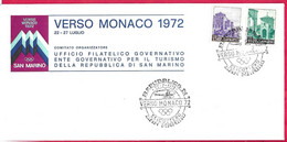 SAN MARINO - ANNULLO SPECIALE " VERSO MONACO 72*22.7.1972* ELICOTTERO SAN MARINO" SU BUSTA SPECIALE FORMATO COMMERCIALE - Lettres & Documents