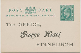 GB 1902 EVII ½d Blue-green Superb Unused PTO PS Postcard George Hotel EDINBURGH - Postwaardestukken