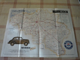 Publicité Automobile / Années 50 - Carte Géographique Belgique / Norton -Morris Minor - MG Midget - Cars