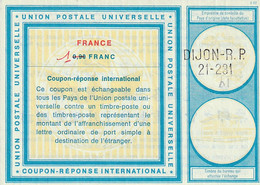 Coupon-réponse International 1 F Sur 0,90 F Oblitéré Dijon R.P. Type Vienne Vi19 - Antwortscheine