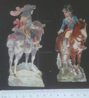 ►  Lot 2 Cavaliers Ancien Régime  (Horse Royalty)  Découpis époque Victorienne XIXe "Victorian Die-cuts" - Infantes