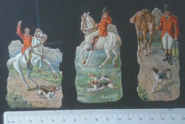 ► LOT Cavalier Chasse à Courre Cheval (Horse Hunting)  Découpis époque Victorienne XIXe "Victorian Die-cuts" - Animals