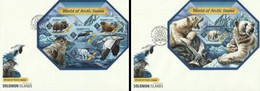 Salomon 2014, Artic Animals, Birds, Bears, Whales, Seal, 5val In BF+BF In 2FDC - Arctische Fauna